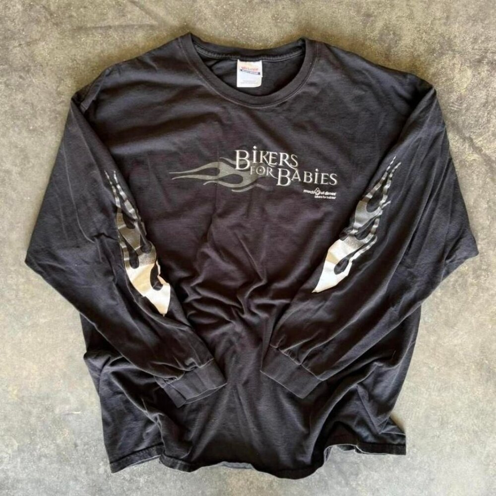 Vintage Y2k Biker Flame Long Sleeve T Shirt Mens Size 2XL